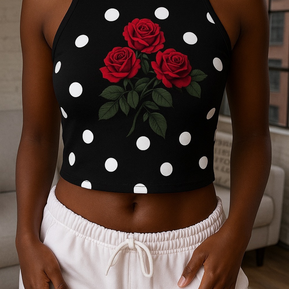 SHEIN Black and White Graphic Crop Tank Top